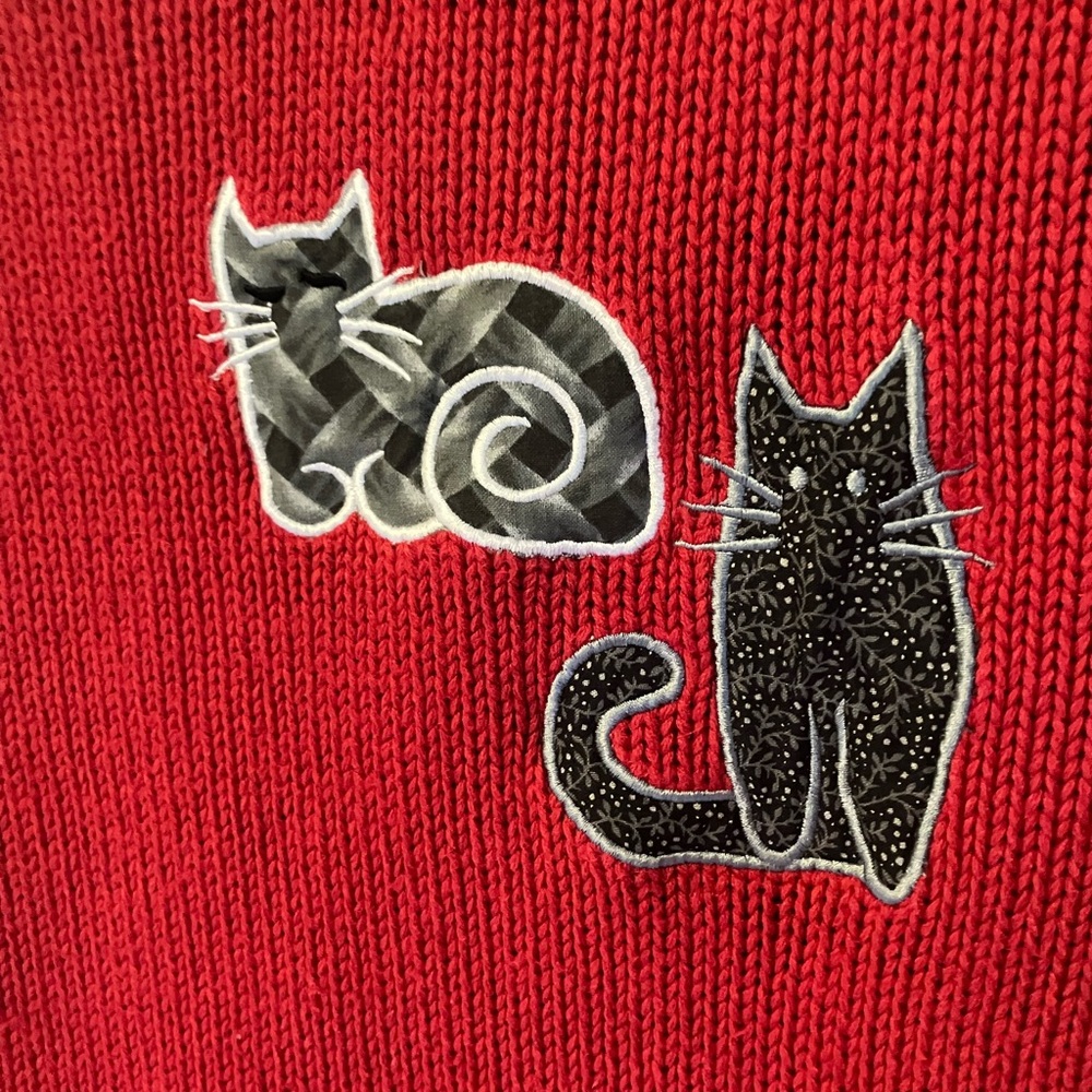 Orvis Red and Black Knit Sweater w/ Cats! - Picture 6 of 6